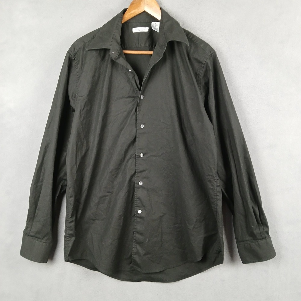 Community Shirt Mens Large Black Cotton Stretch Casual‎ Shirttail Hem Button Up